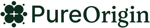 PureOrigin logo with a green clover-like symbol on a white background
