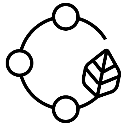 Minimalist logo with a circular design and leaf element on a white background
